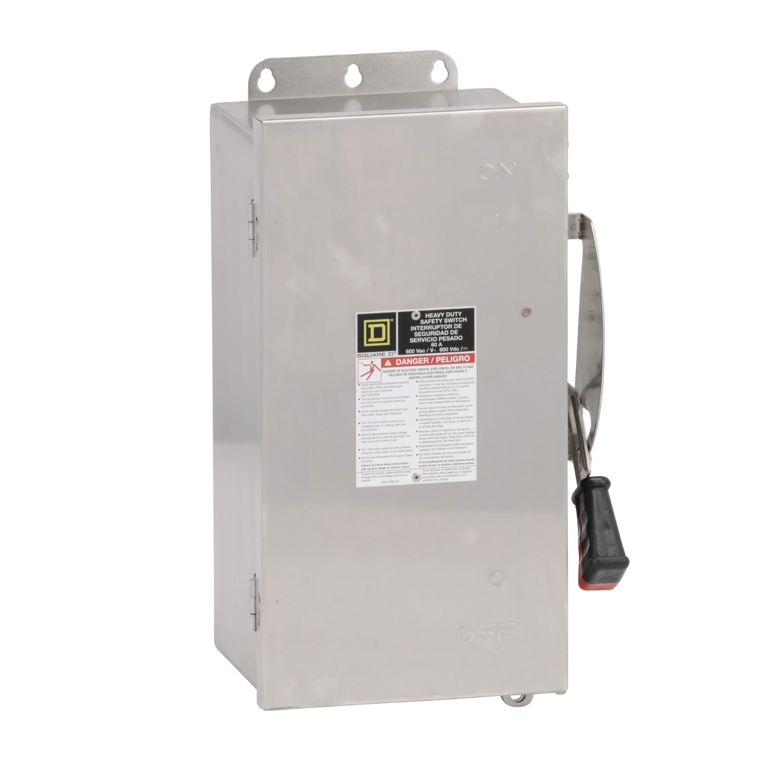 Safety switch, heavy duty, non fusible, 60A, 3 wire, 3 pole, 60HP, 600V AC/DC, NEMA 4, 4X, 5, 304 stainless steel