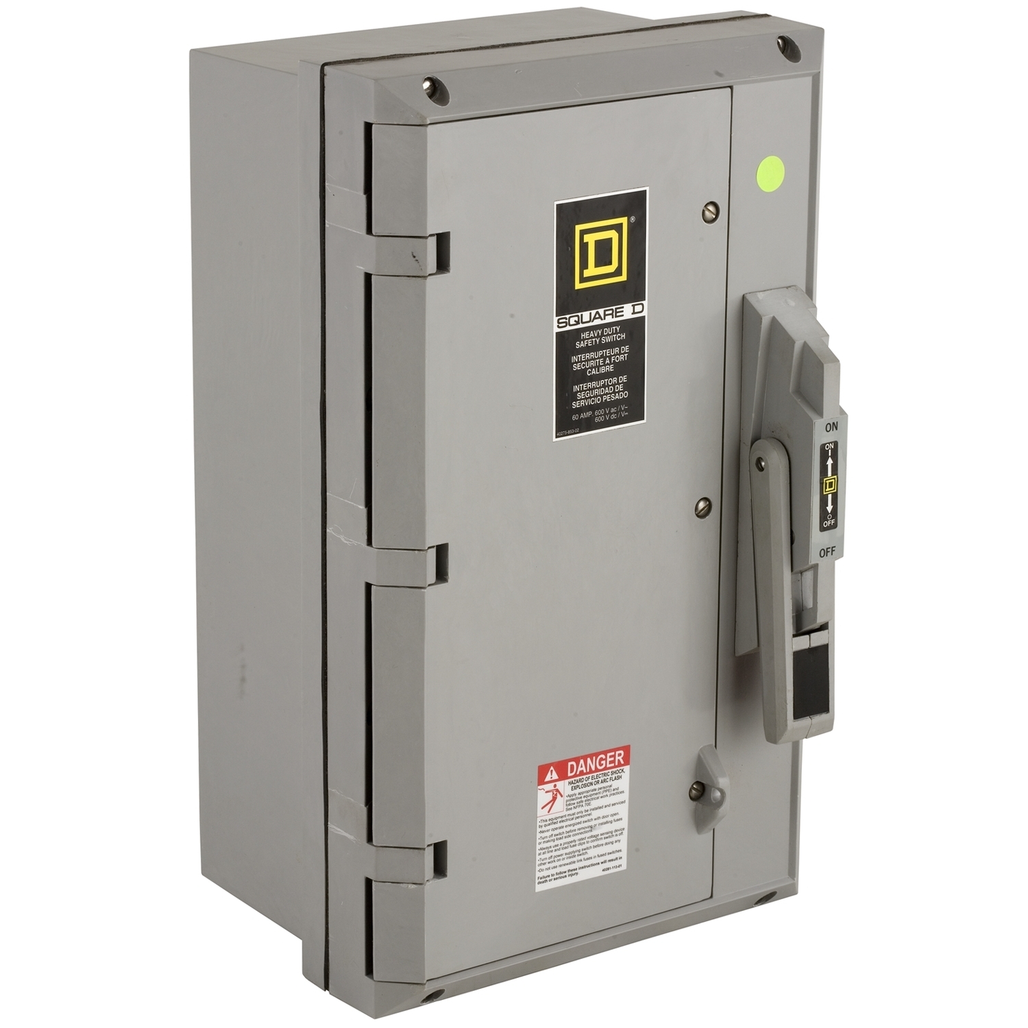 Safety switch, heavy duty, non fusible, 100A, 3 pole, 100hp, 600VAC/DC, NEMA 4X krydonTM fiberglass polyester