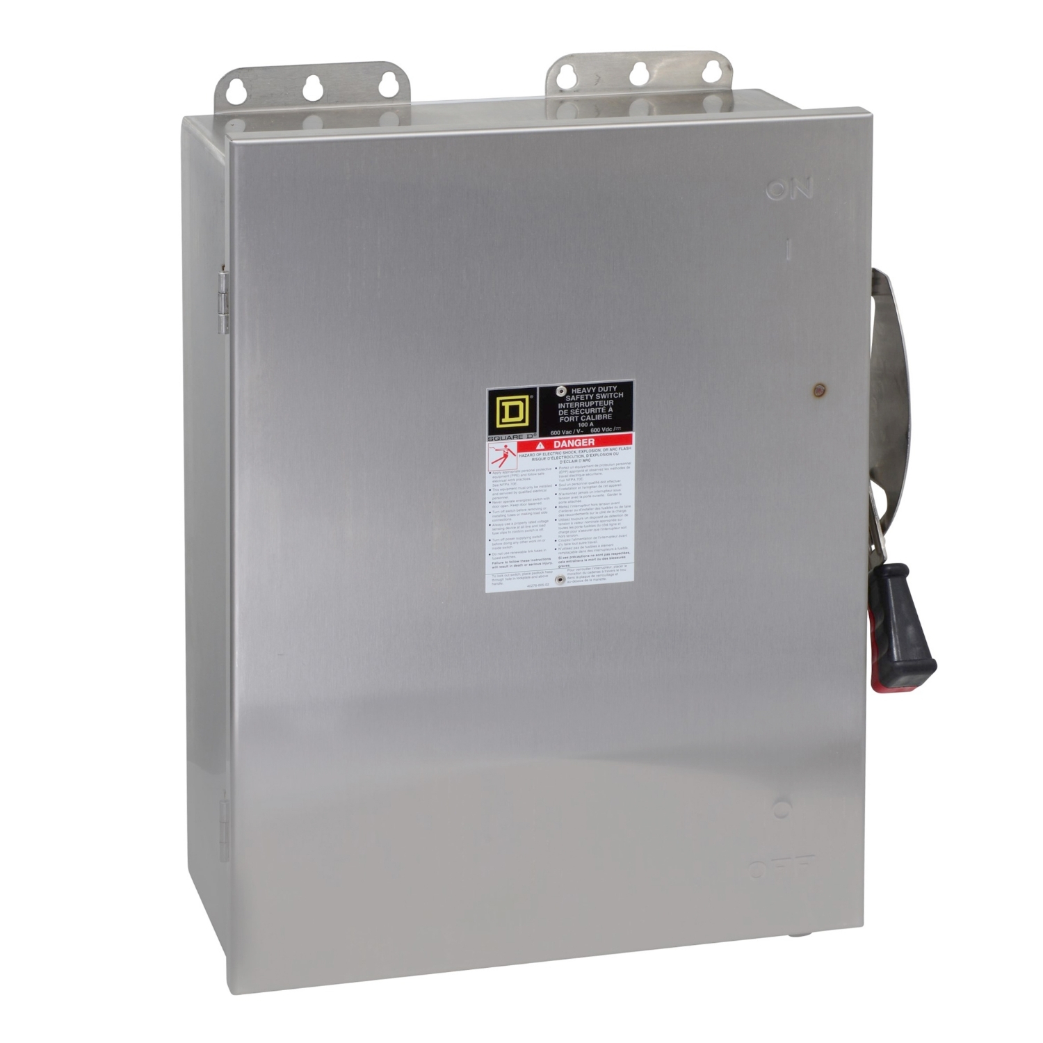 Safety switch, heavy duty, non fusible, 100A, 4 pole, 75hp, 600VAC/DC, NEMA 4, 4X, 5, 304 steel