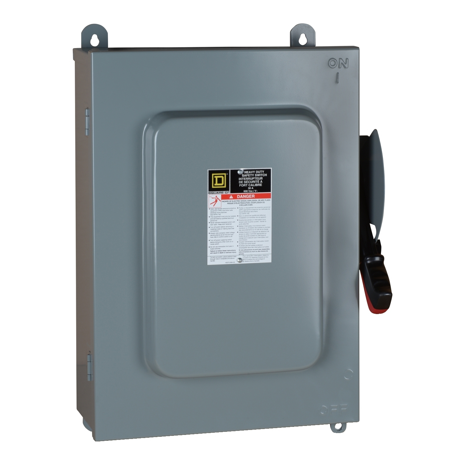 Safety switch, heavy duty, non fusible, 30A, 6 pole, 30HP, 600V AC/DC, NEMA 12, interlock kit