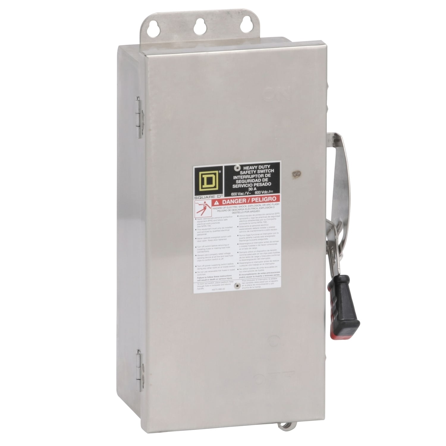 Safety switch, heavy duty, non fusible, 30A, 6 pole, 30hp, 600VAC/DC, NEMA 4, 4X, 5, 304 steel