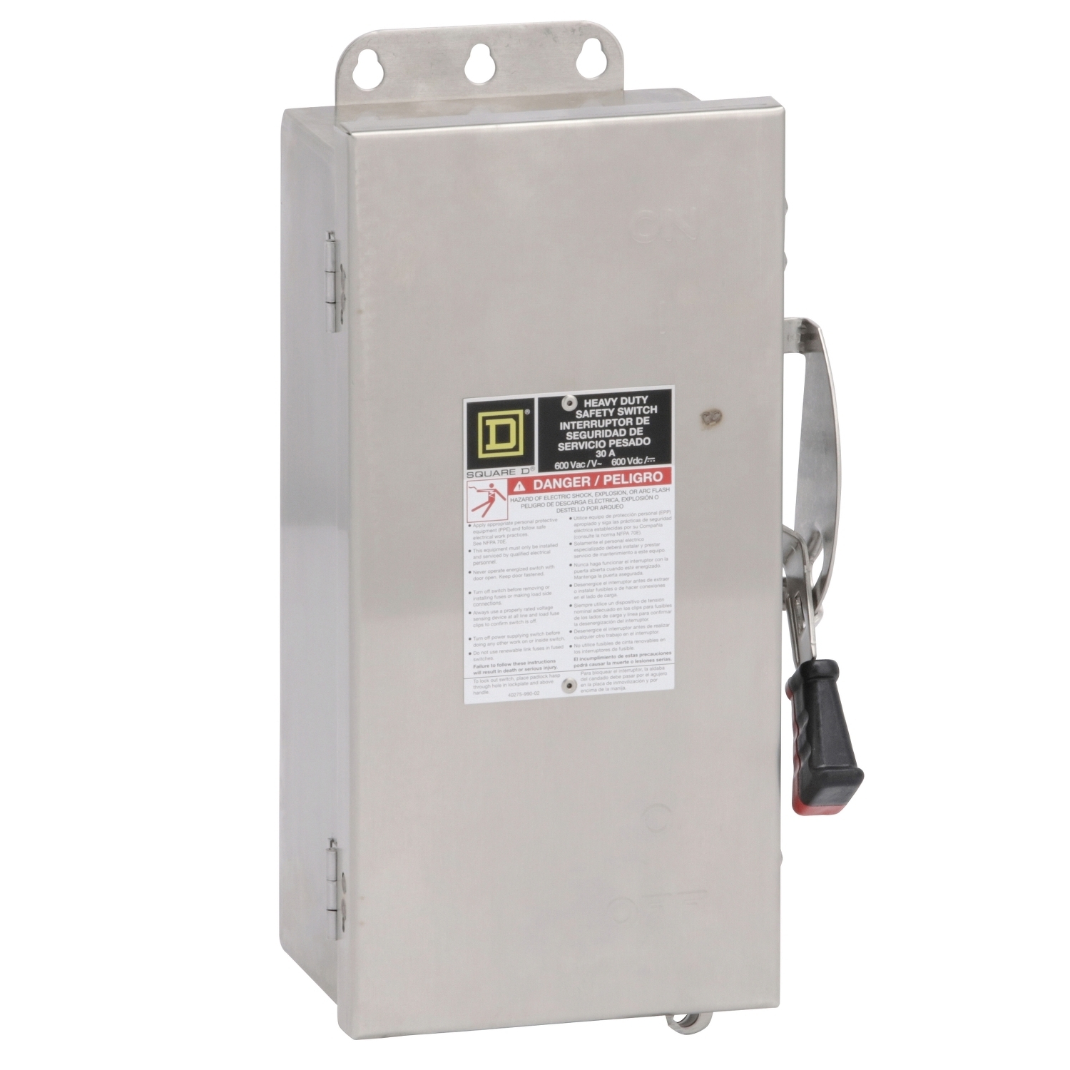 Safety switch, heavy duty, non fusible, 60A, 6 pole, 60hp, 600VAC/DC, NEMA 4, 4X, 5, 304 steel