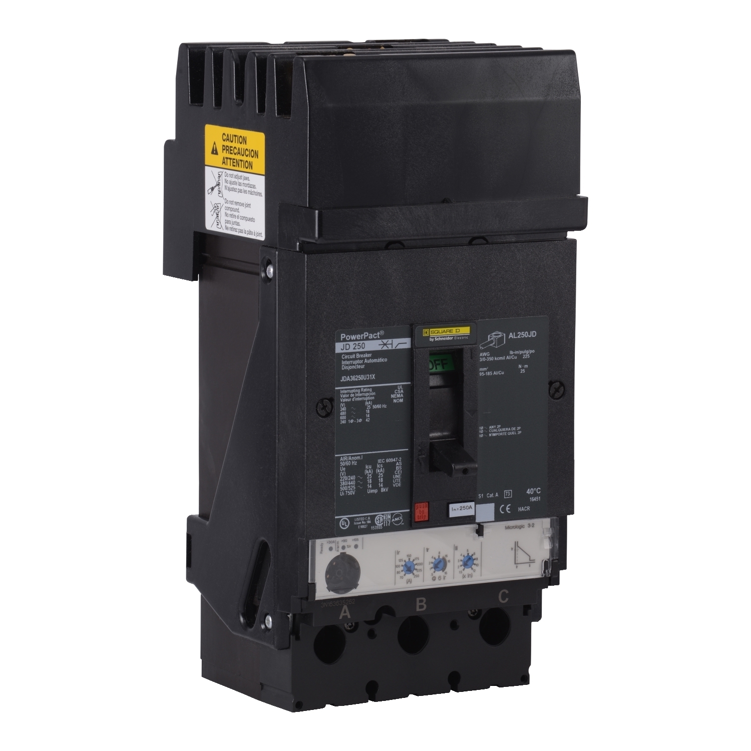 JDA36250U31X Molded Case Circuit Breaker, 250 Amp, 3 Pole, 600V