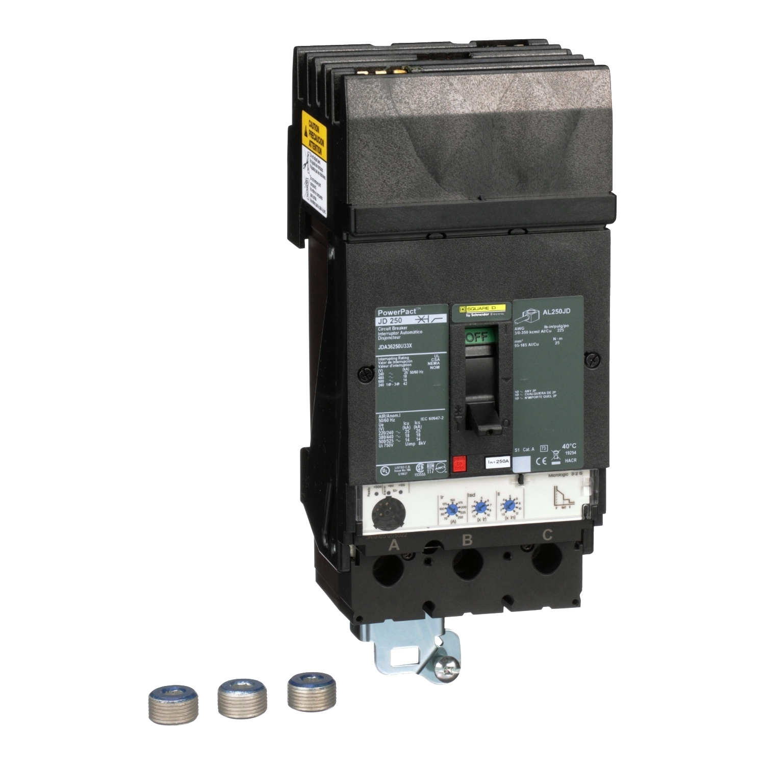 JDA36250U33X Molded Case Circuit Breaker, 250 Amp, 3 Pole, 600V