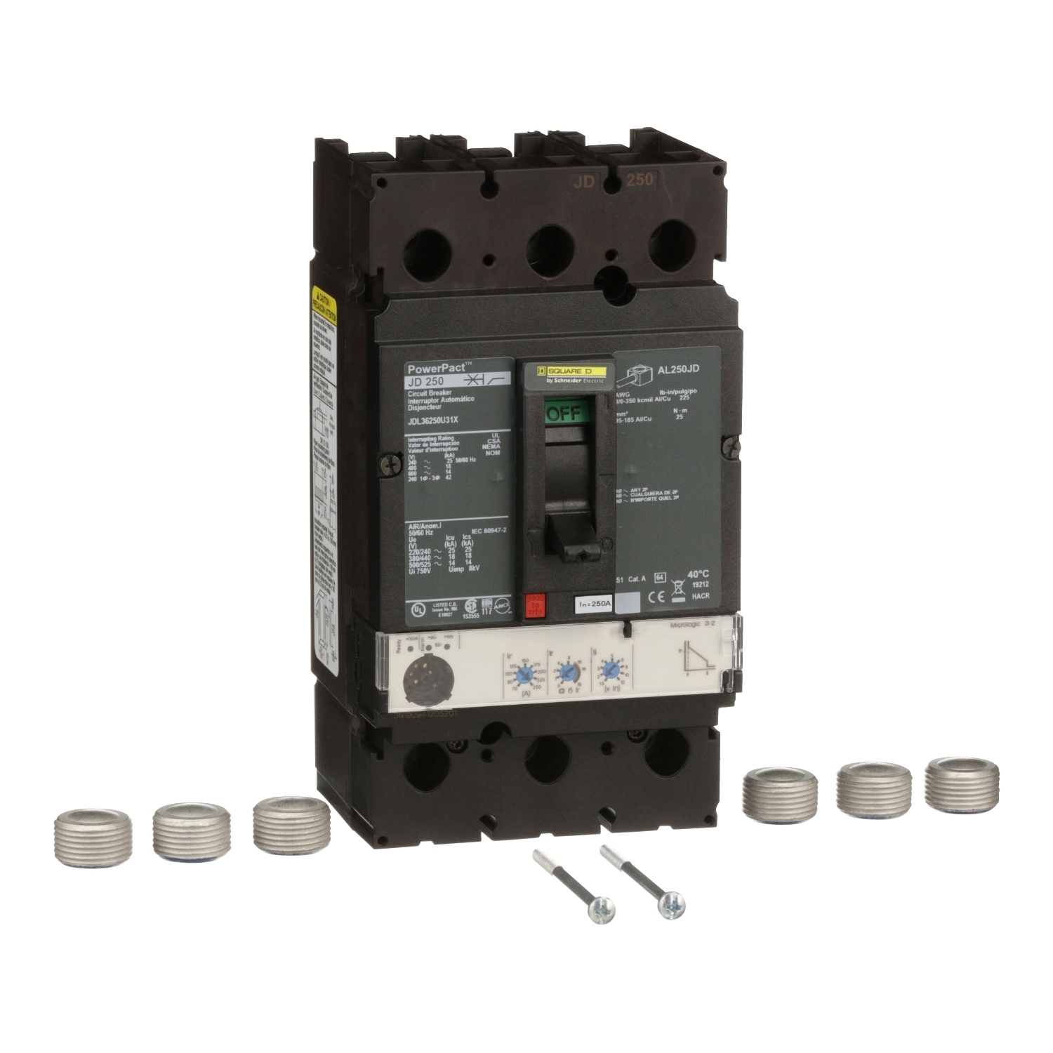 JDL36250U31X Molded Case Circuit Breaker, 250 Amp, 3 Pole, 600V