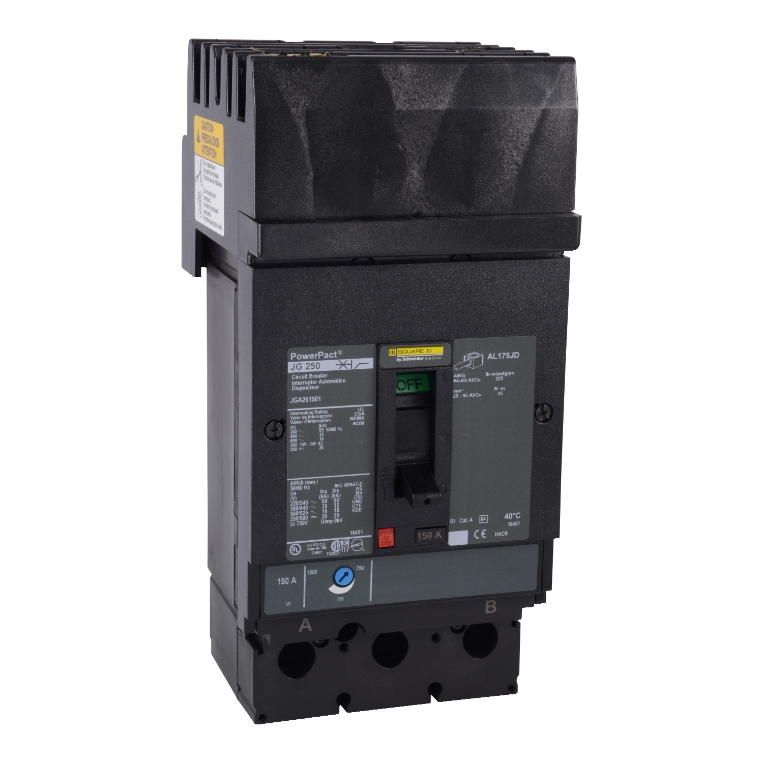 Circuit breaker, PowerPacT J, 200A, 2 pole, 600VAC, 18kA, I-Line, thermal magnetic, 80%, AC