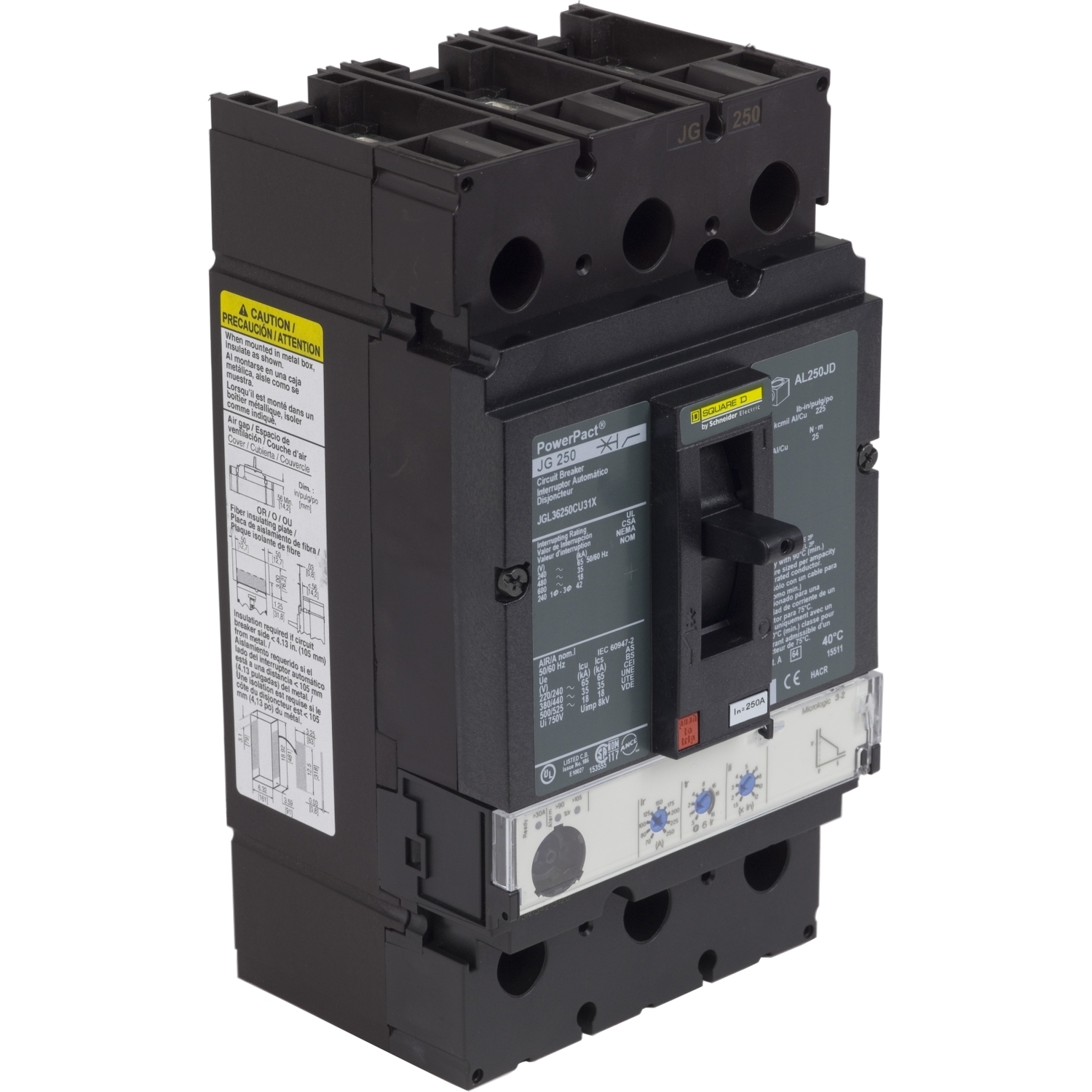 JGL36250CU31X Molded Case Circuit Breaker, 250 Amp, 3 Pole, 600V