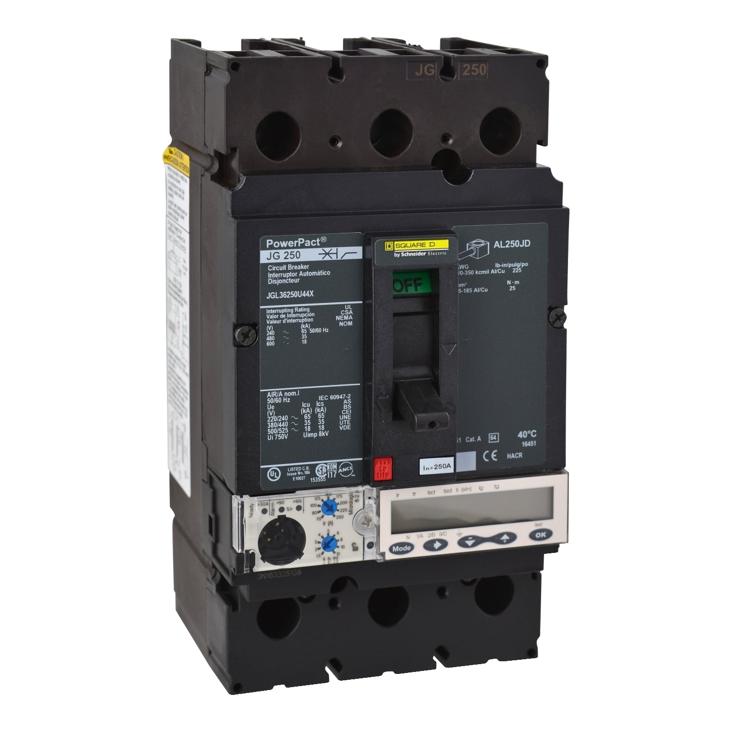 JGL36250U44X Molded Case Circuit Breaker, 250 Amp, 3 Pole, 600V