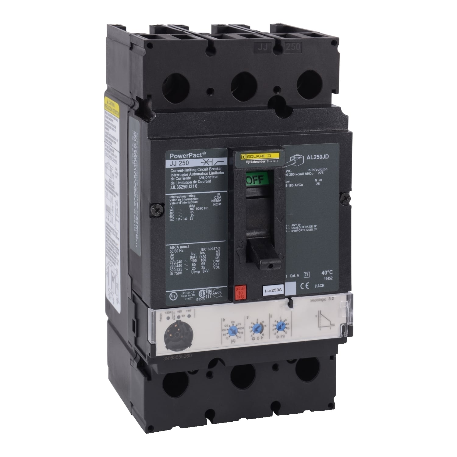 JJL36250U31X Molded Case Circuit Breaker, 250 Amp, 3 Pole, 600V