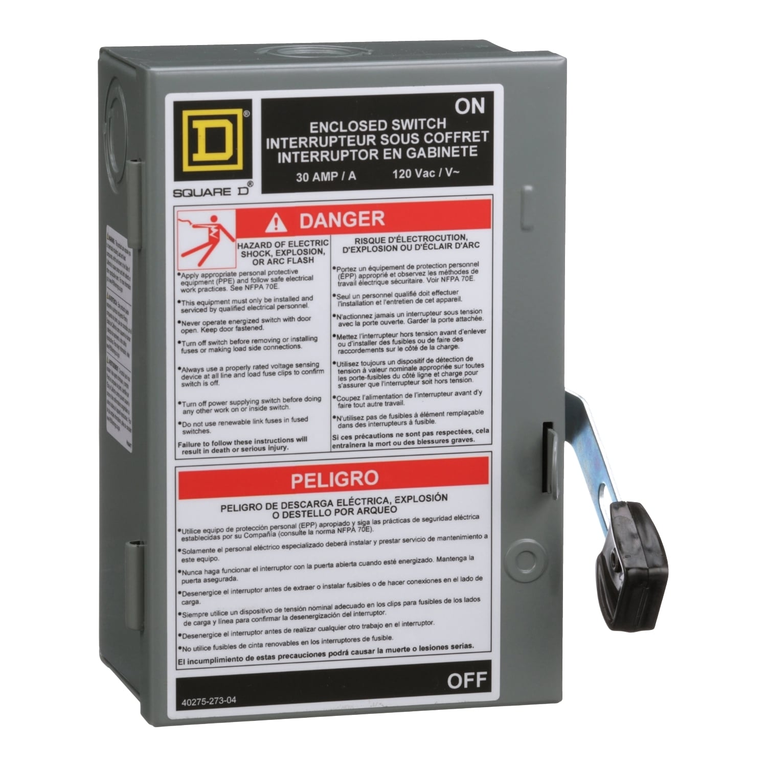 Safety switch, light duty, fusible, 1 pole, 2 wire, 120VAC, 30A, Type 1, with neutral