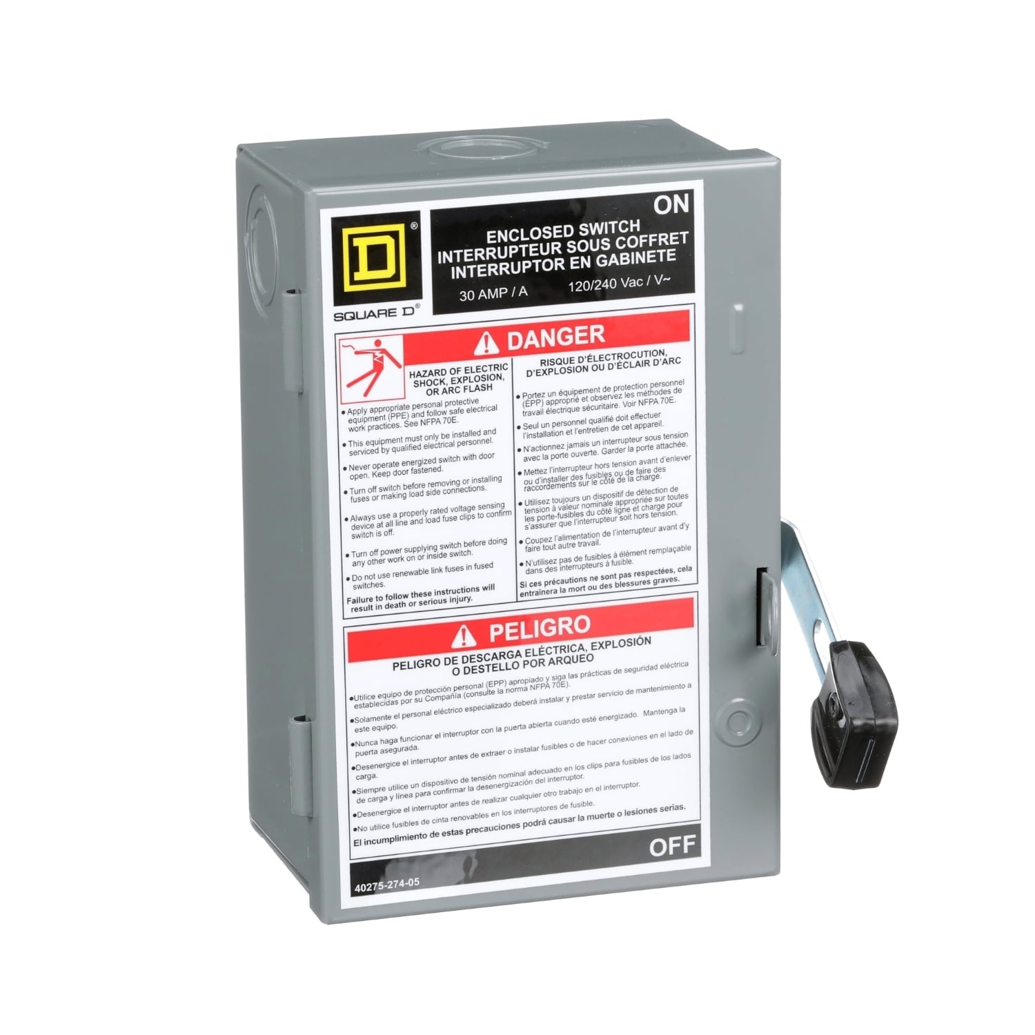 Safety switch, light duty, fusible, 2 pole, 3 wire, 240VAC, 30A, Type 1, with neutral