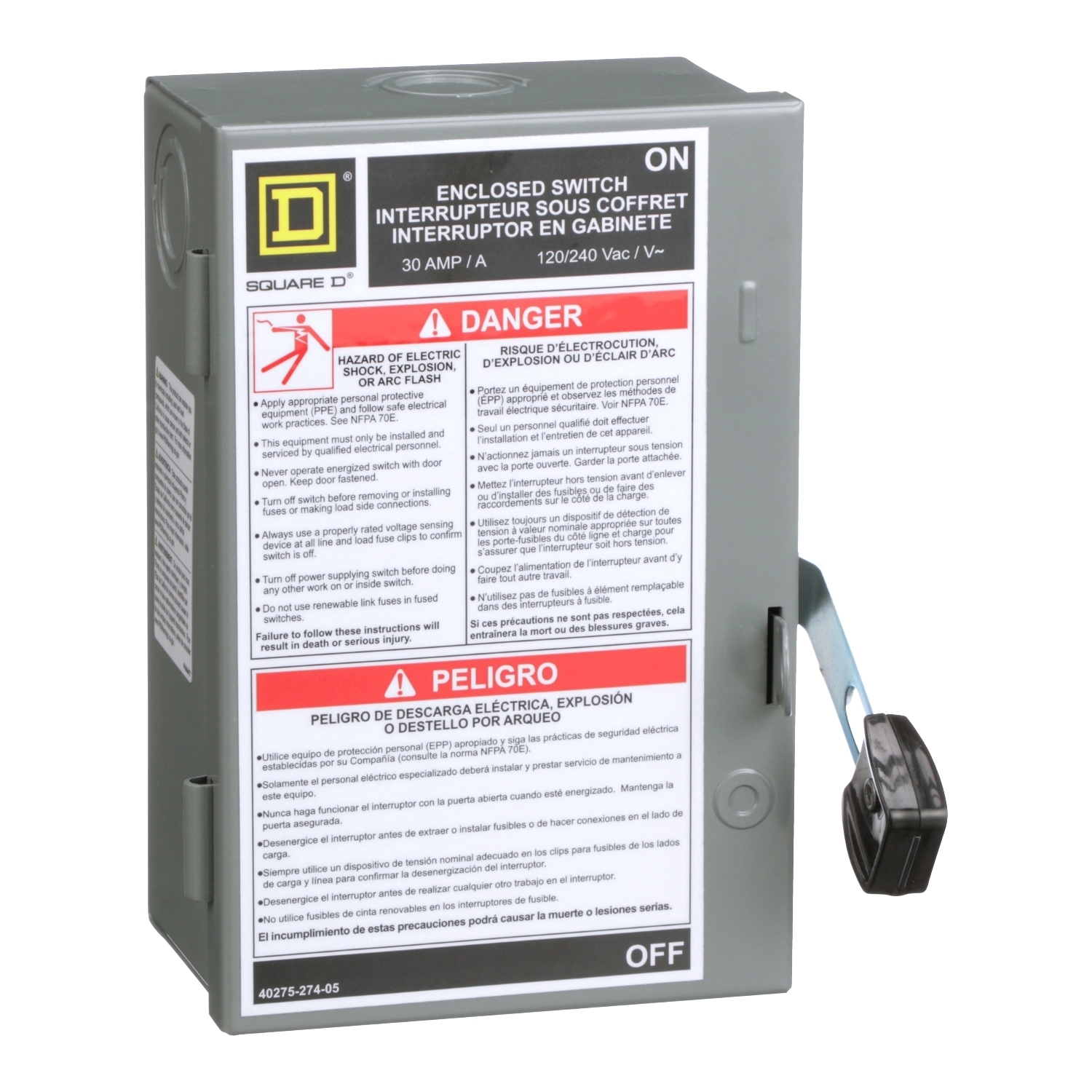 Safety switch, light duty, fusible, 2 pole, 3 wire, 240VAC, 30A, Type 1, with neutral