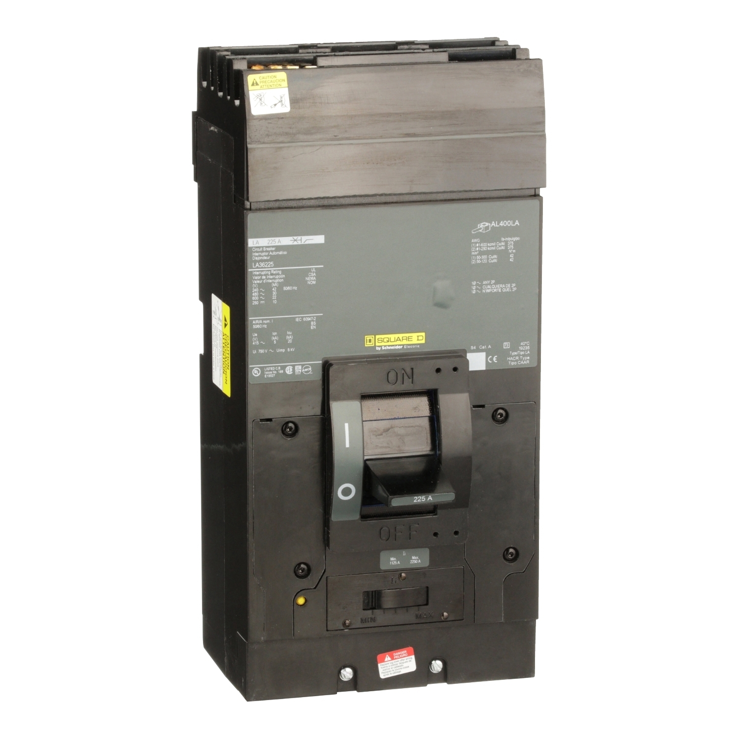 Circuit breaker, LA, 225A, 3 pole, 600VAC, 22kA, 250VDC, 10kA, I-Line, thermal magnetic