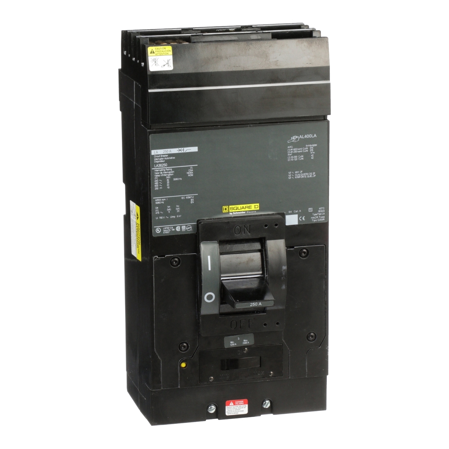 Circuit breaker, LA, 250A, 3 pole, 600VAC, 22kA, 250VDC, 10kA, I-Line, thermal magnetic