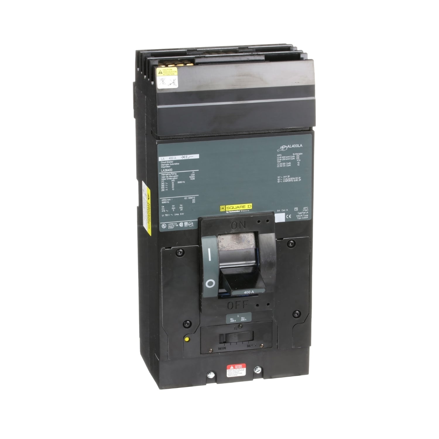 Circuit breaker, LA, 400A, 3 pole, 600VAC, 22kA, 250VDC, 10kA, I-Line, thermal magnetic