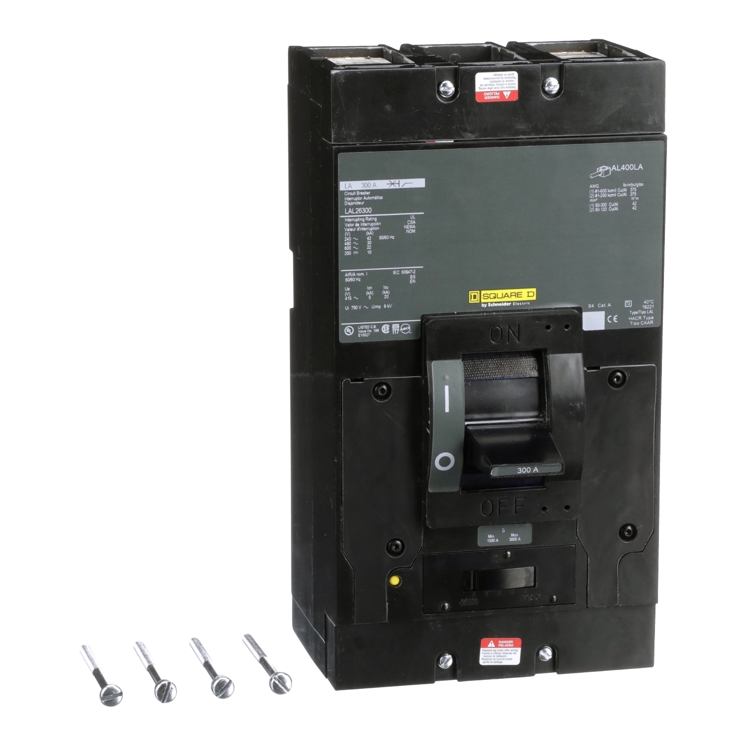 Circuit breaker, LA, 300A, 2 pole, 600VAC, 22kA, 250VDC, 10kA, lugs, thermal magnetic