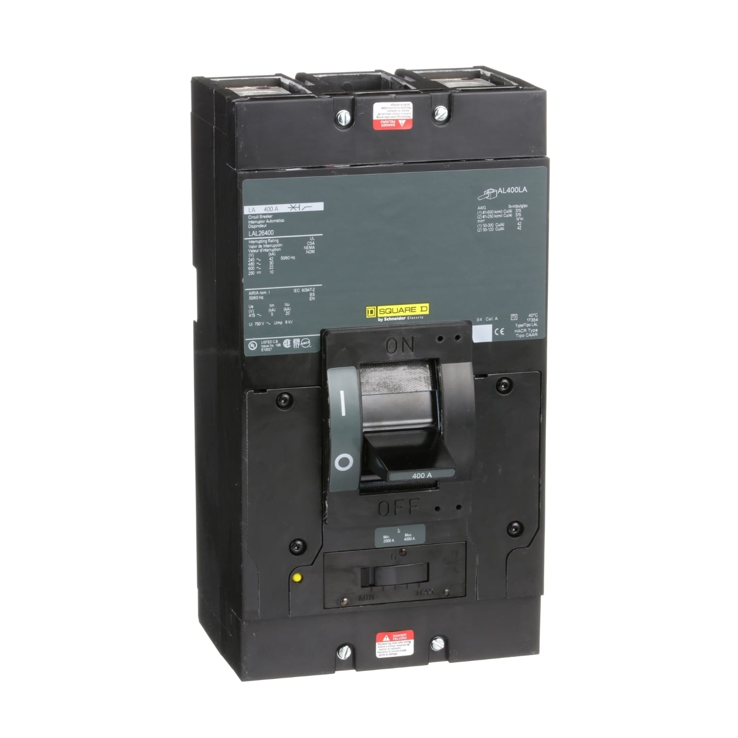 LAL26400 Molded Case Circuit Breaker, 400 Amp, 2 Pole, 600V