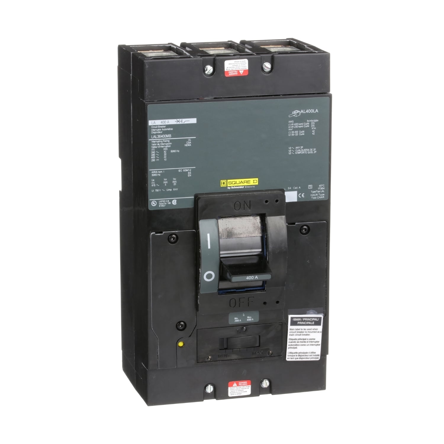 LAL36400MB Molded Case Circuit Breaker, 400 Amp, 3 Pole, 600V