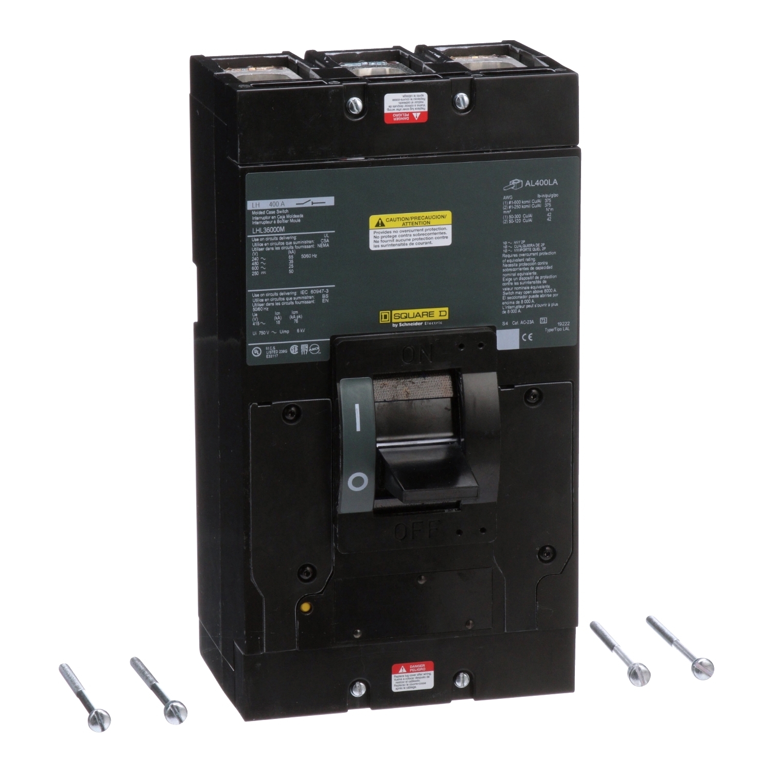 LHL36000M Molded Case Circuit Breaker, 400 Amp, 3 Pole, 600V