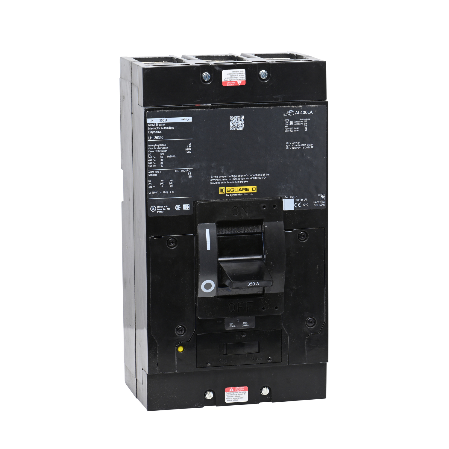 Circuit breaker, LH, 350A, 3 pole, 600VAC, 25kA, 250VDC, 50kA, lugs, thermal magnetic