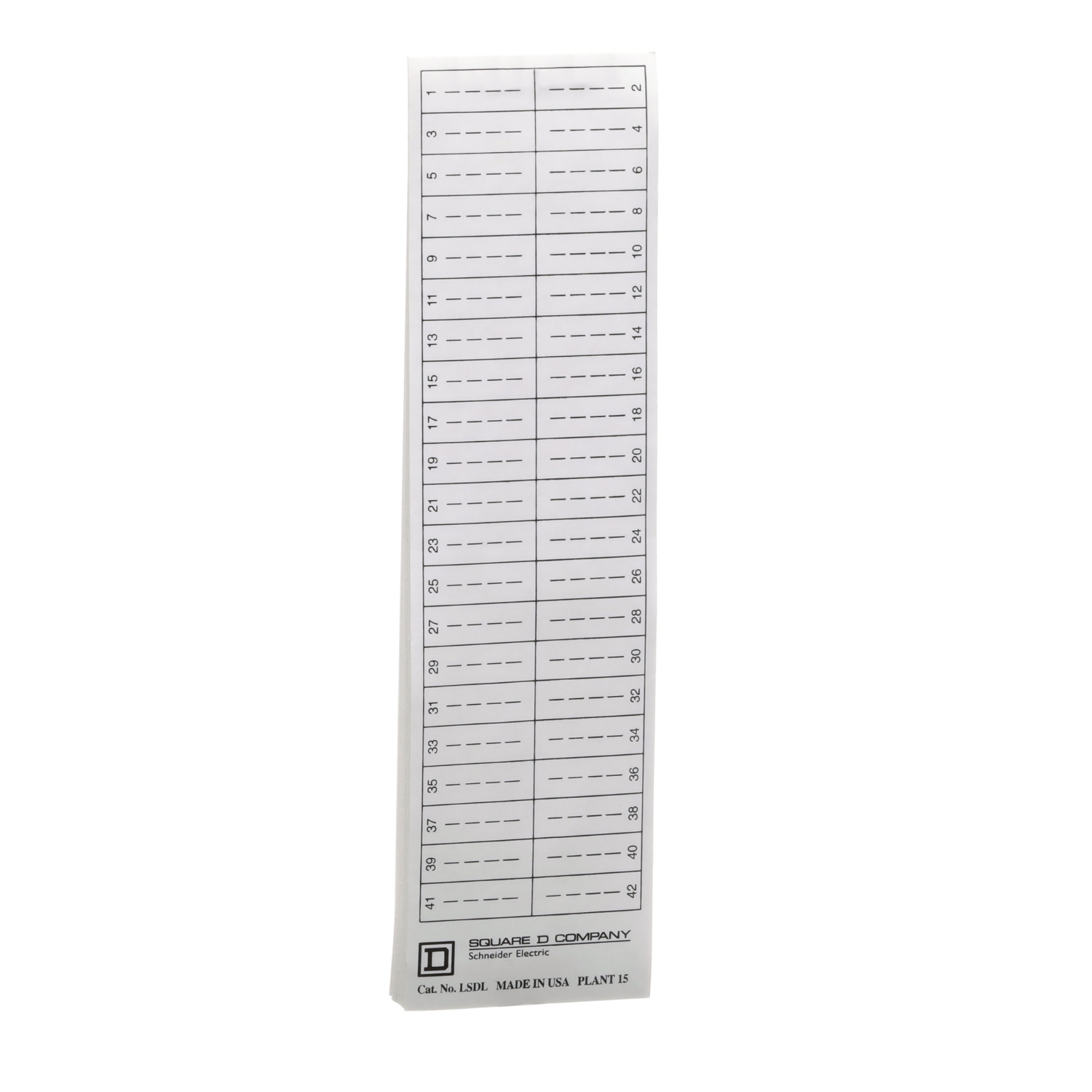 Load center accessory, QO, directory label, 1 thru 42