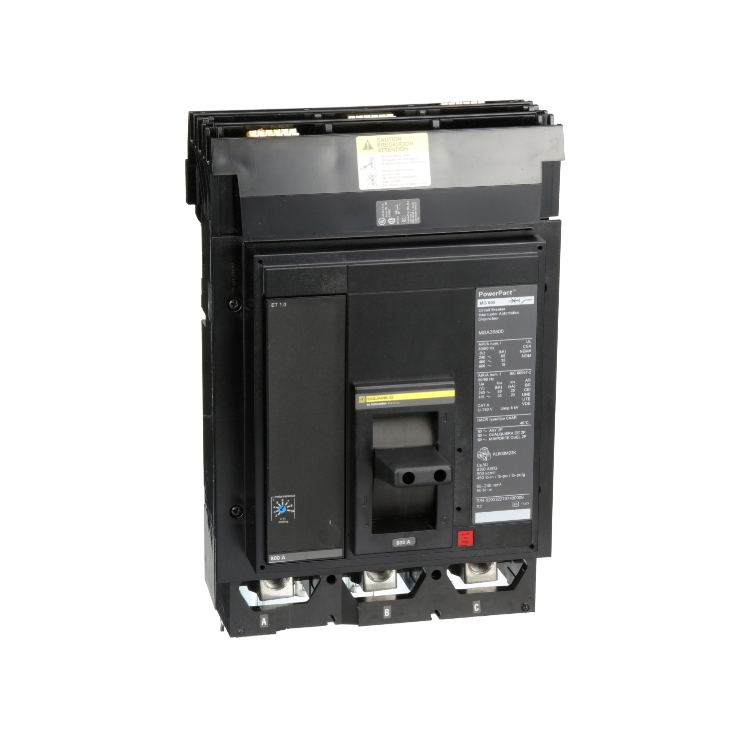 MGA36800 Molded Case Circuit Breaker, 800 Amp, 3 Pole, 600V