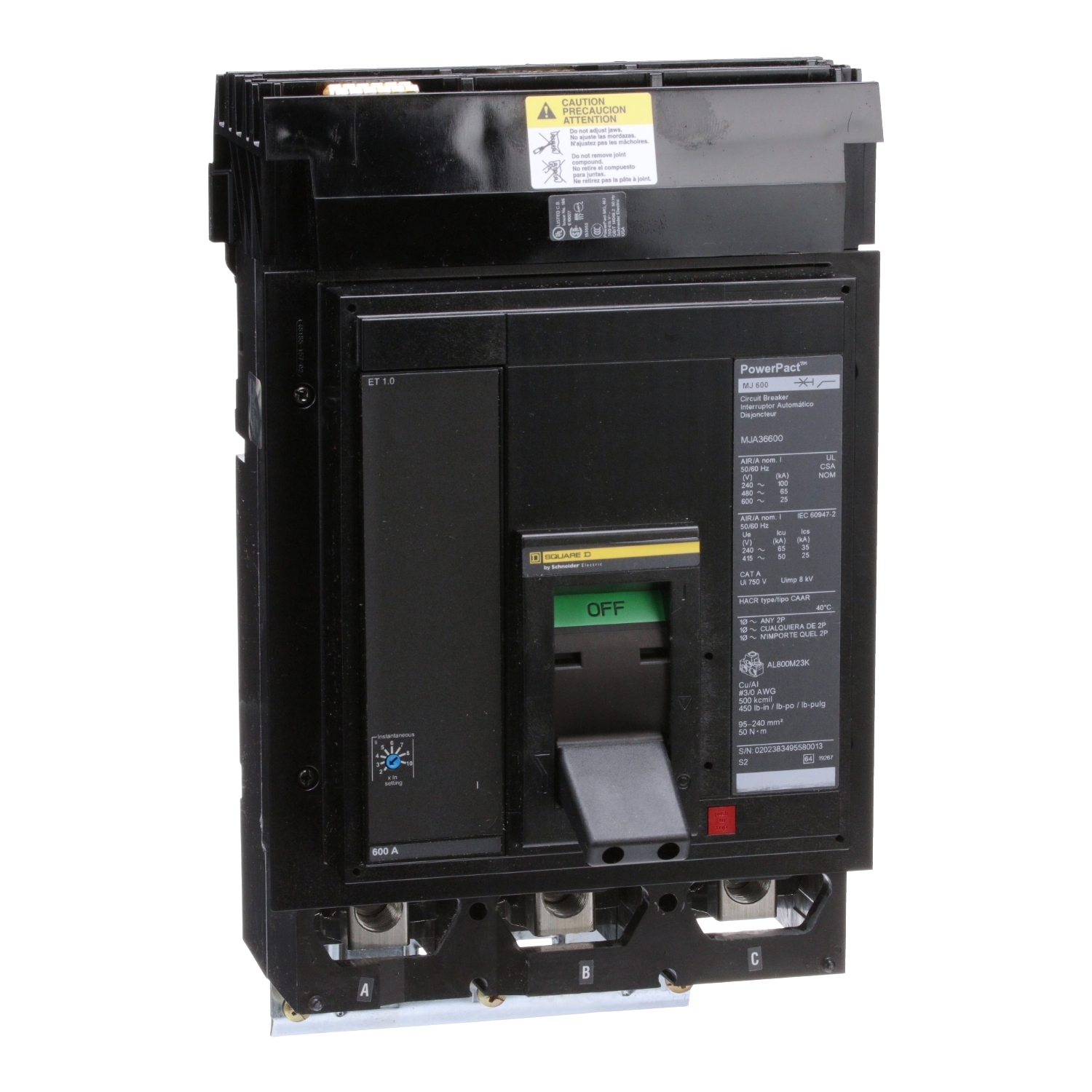 MJA36600 Molded Case Circuit Breaker, 600 Amp, 3 Pole, 600V
