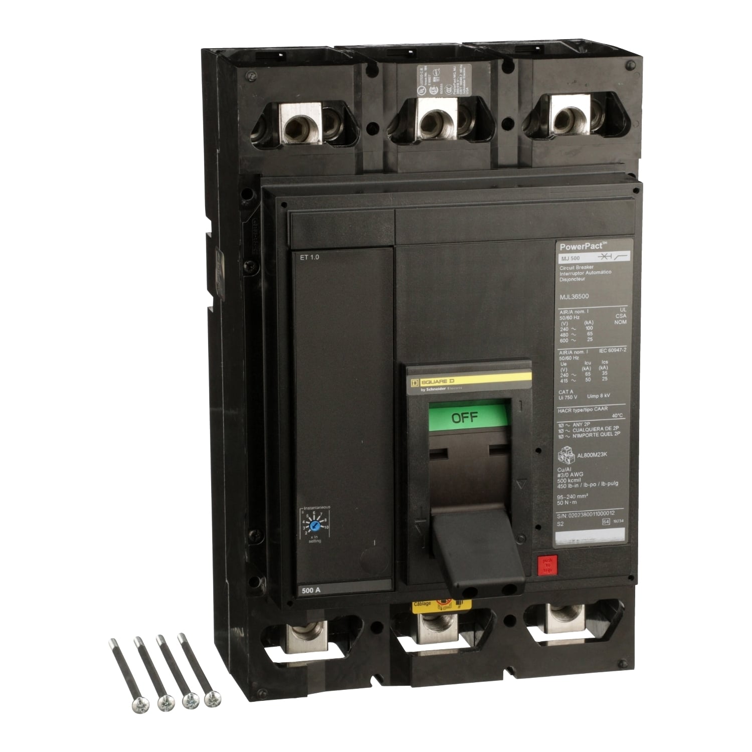 MJL36500 Molded Case Circuit Breaker, 500 Amp, 3 Pole, 600V