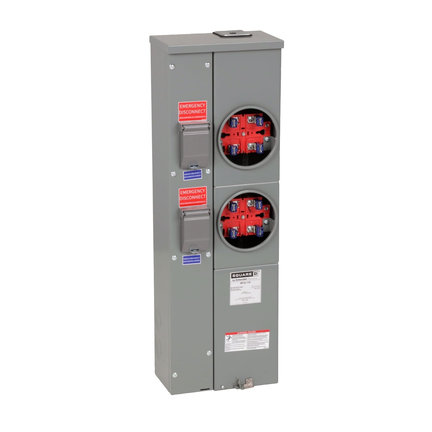 MP22125 Meter Pak Meter Center with Main Lugs, 125 Amp, 1 Phase, Ringed, No Bypass, 4 Jaw, 2 Position, OH, UG, 240V