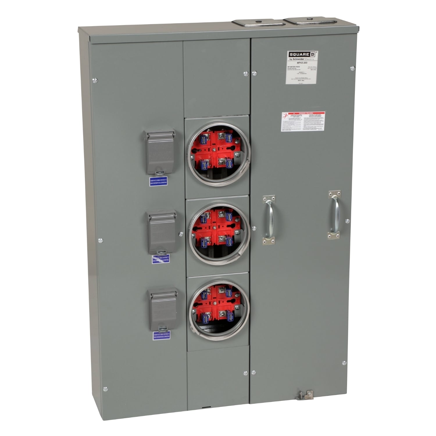 MP43200 MP Meter Pak Meter Center, 200 Amp, 1 Phase, Ringed, No Bypass, 4 Jaw, 3 Socket, OH, UG, 240V