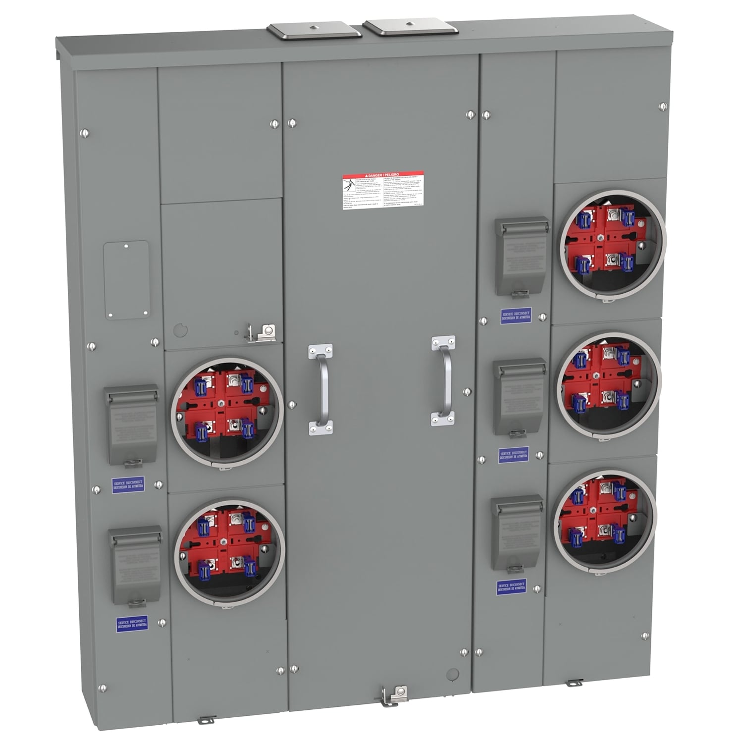 MP55125 Meter Pak Meter Center, 125 Amp, 1 Phase, Ringed, No Bypass, 4 Jaw, 5 Position, OH, UG, 240V