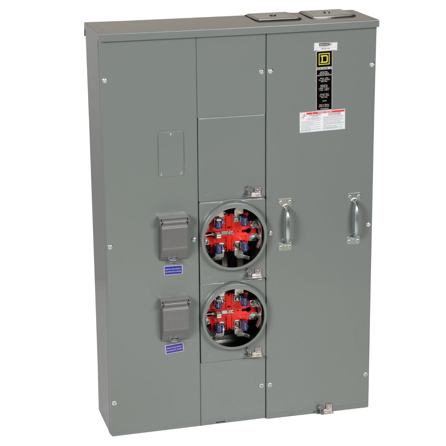 MPH42200 MP Meter Pak Meter Center, 200 Amp, 1 Phase, Ringless, Horn, 5 Jaw, 2 Socket, OH, UG, 240V