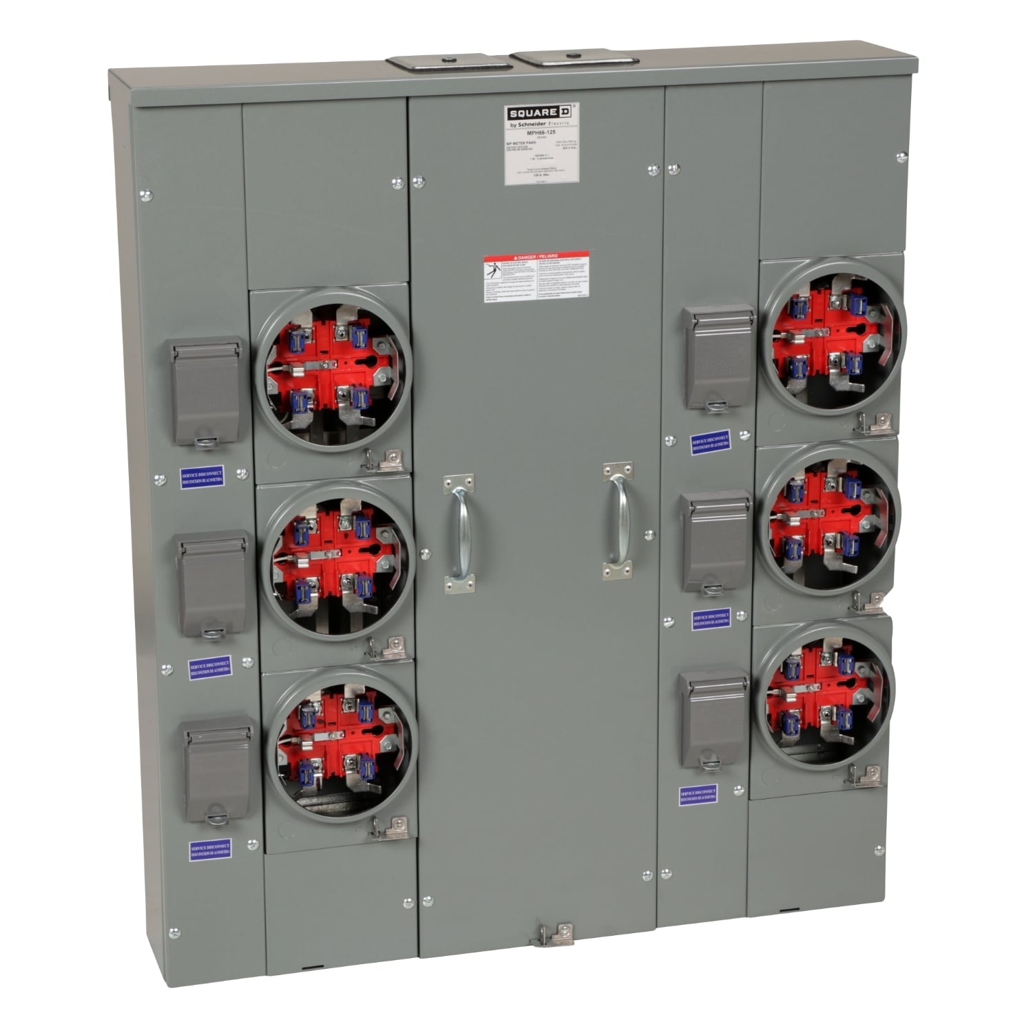 MPH66125 MP Meter Pak Meter Center, 125 Amp, 1 Phase, Ringless, Horn, 5 Jaw, 6 Socket, OH, UG, 240V