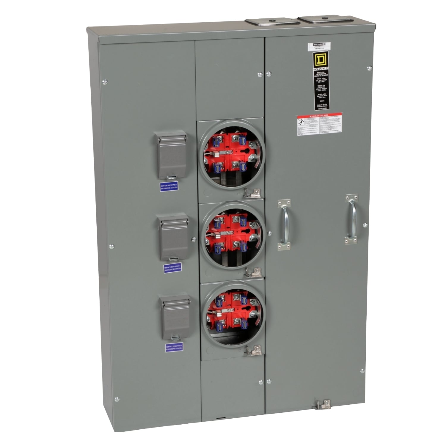 MPR43200 MP Meter Pak Meter Center, 200 Amp, 1 Phase, Ringless, No Bypass, 5 Jaw, 3 Socket, OH, UG, 240V