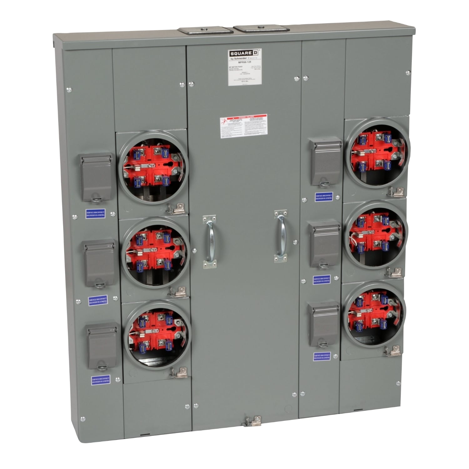 MPR66125 MP Meter Pak Meter Center, 125 Amp, 1 Phase, Ringless, No Bypass, 5 Jaw, 6 Socket, OH, UG, 240V