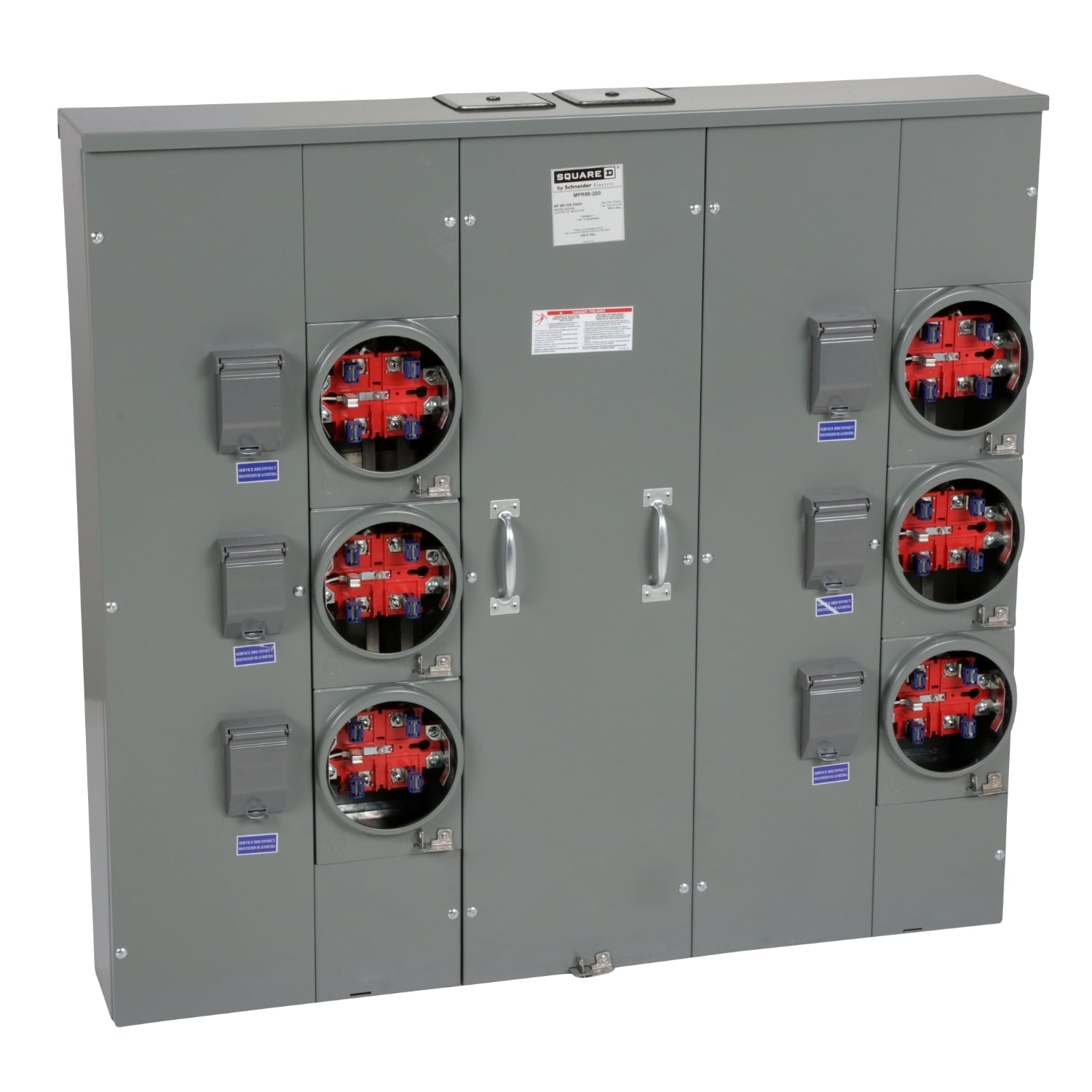 MPR86200 MP Meter Pak Meter Center, 200 Amp, 1 Phase, Ringless, No Bypass, 5 Jaw, 6 Socket, OH, UG, 240V