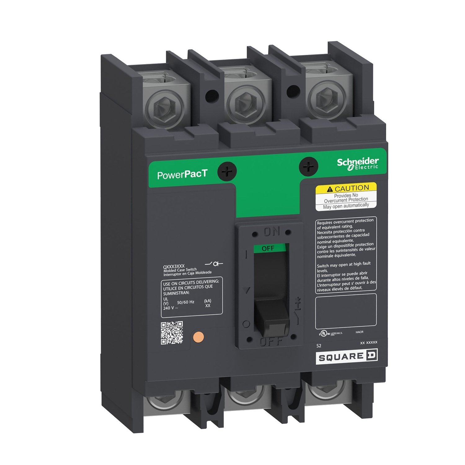 Automatic switch, PowerPacT Q, 225A, 3 pole, 240VAC, 10kA, lugs, magnetic