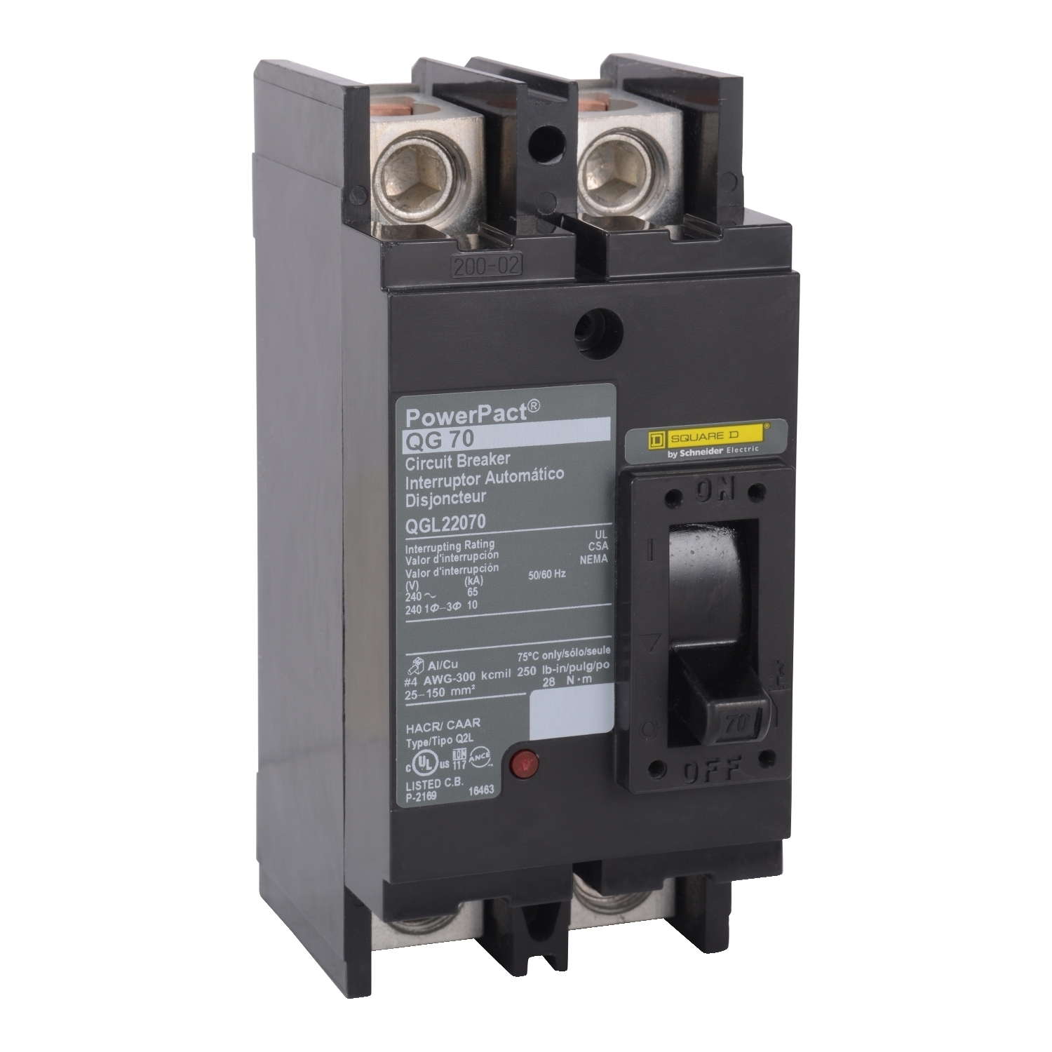 QGL22100 Molded Case Circuit Breaker, 100 Amp, 2 Pole, 240V