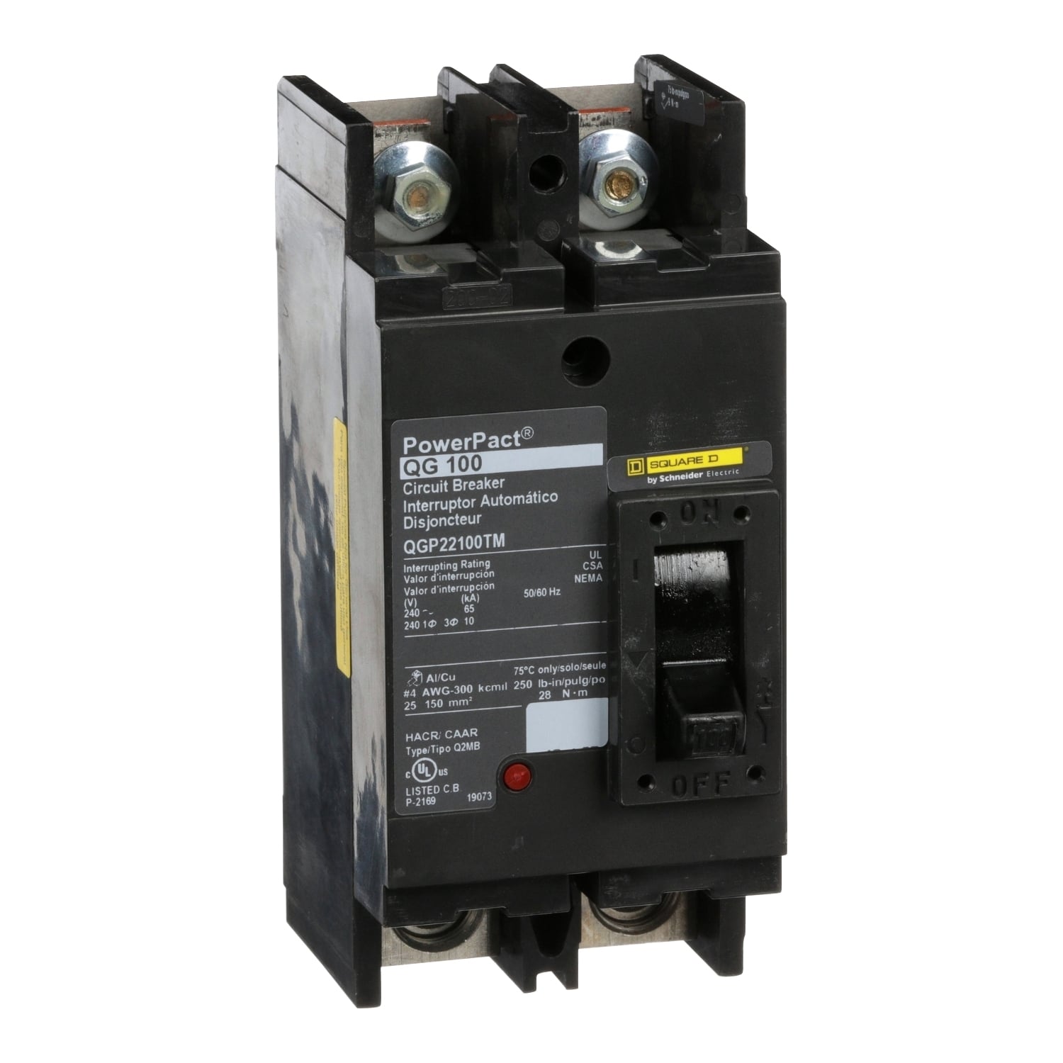 QGP22100TM Molded Case Circuit Breaker, 100 Amp, 2 Pole, 240V