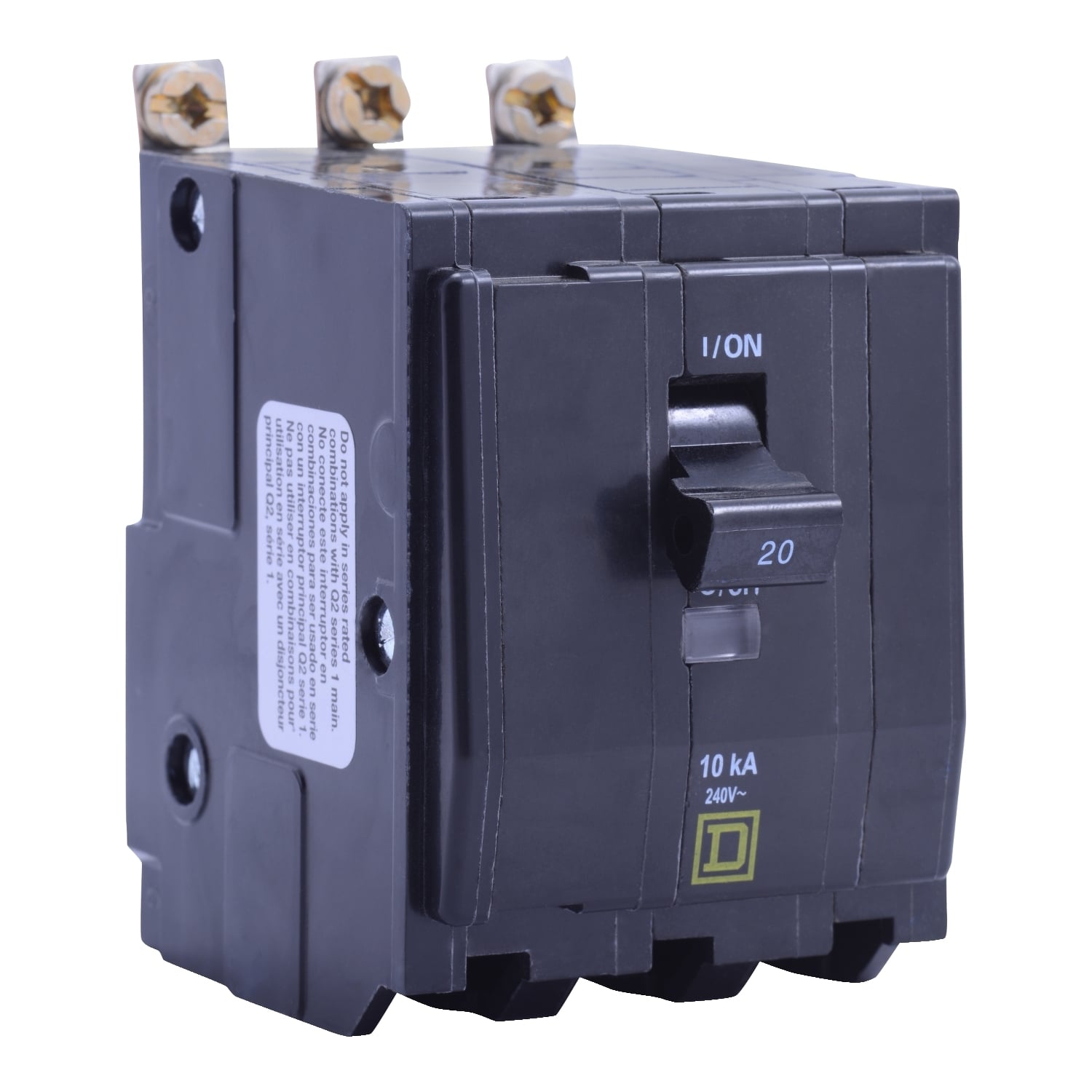 Mini circuit breaker, QO, 25A, 3 pole, 120/240VAC, 65kA, bolt on