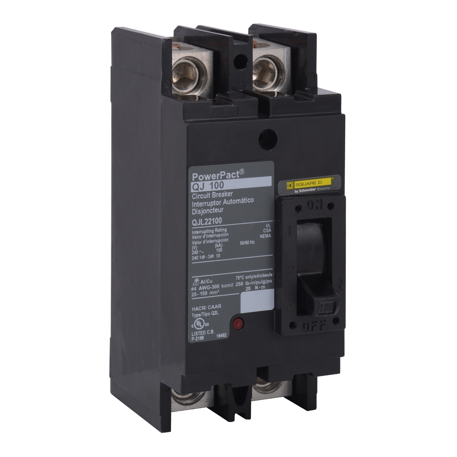 QJL22100 Molded Case Circuit Breaker, 100 Amp, 2 Pole, 240V