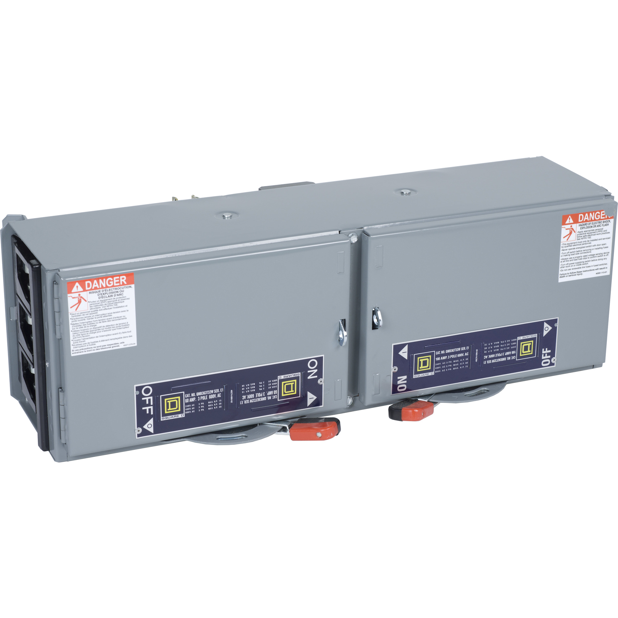 Fusible switch, QMB, 100 A to 60A, 600VAC, 3 pole, 15hp, 7.5in