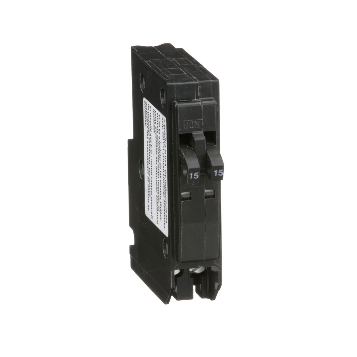 Tandem mini circuit breaker, QO, 2 x 1 pole at 15A, 120/240VAC, 10kA, plug in