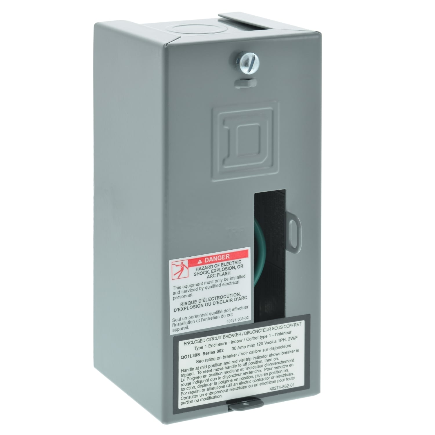 Load center, QO, 1 phase, 1 spaces, 1 circuit, 30A convertible main lugs, NEMA1, surface cover