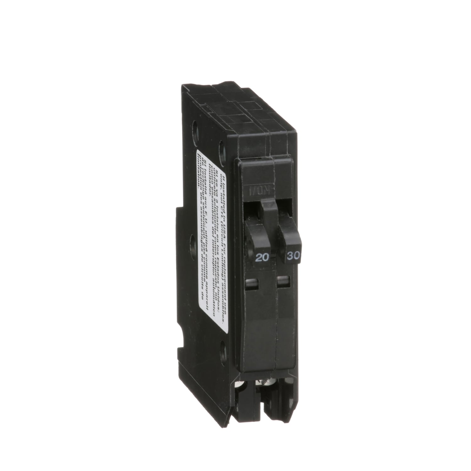 Tandem mini circuit breaker, QO, 1 x 1 pole at 20A, 1 x 1 pole at 30A, 120/240VAC, 10kA, plug in
