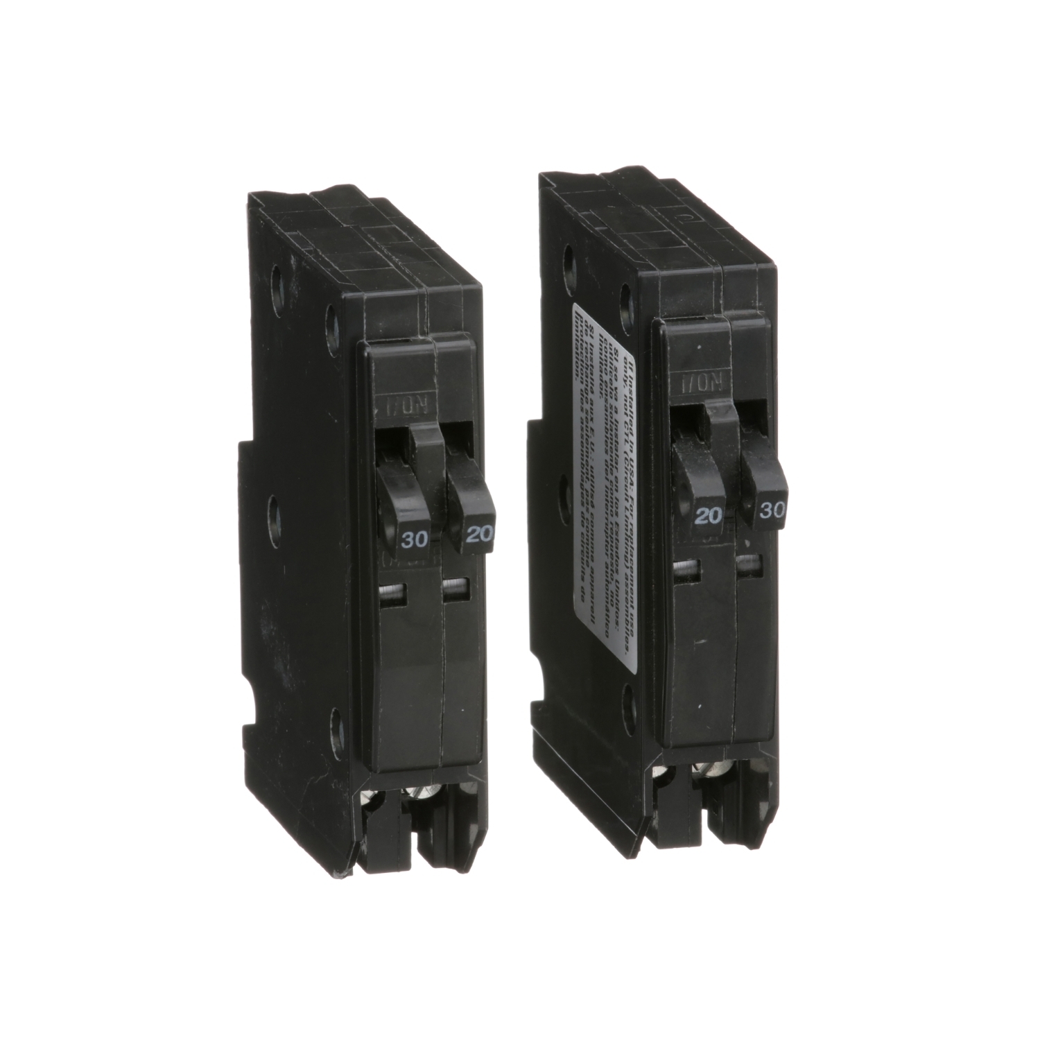 Tandem mini circuit breaker, QO, 2 x 1 pole at 20A, 2 x 1 pole at 30A, 120/240VAC, 10kA, plug in