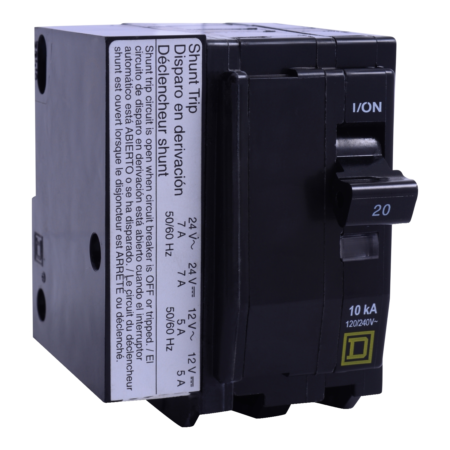 Mini circuit breaker, QO, 30A, 2 pole, 120/240VAC, 10kA, plug in, AC/DC shunt