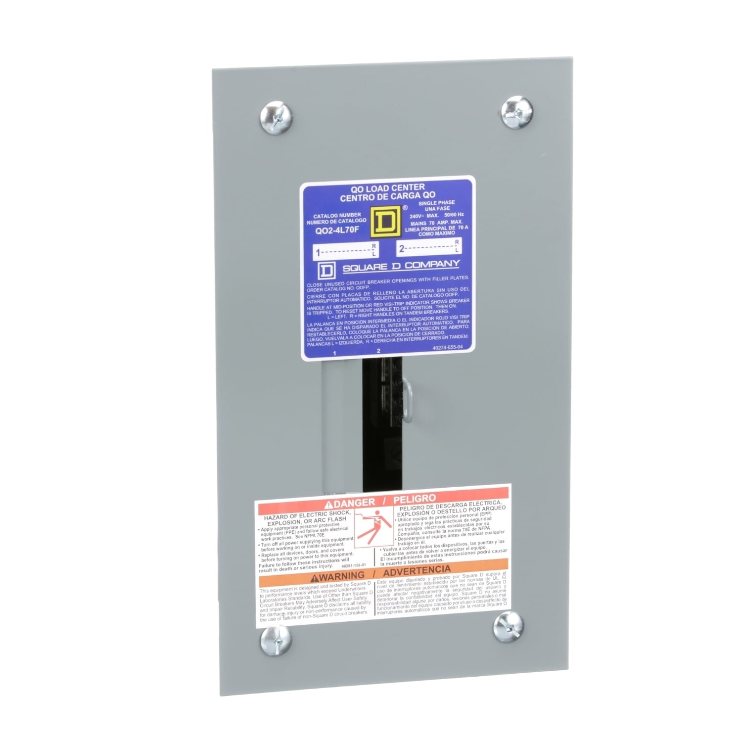 Fixed Main Lug Load Center; 70 Amp, 120/240 Volt AC, 1 Phase, 2 Space, 4 Circuit, 3-Wire, Flush