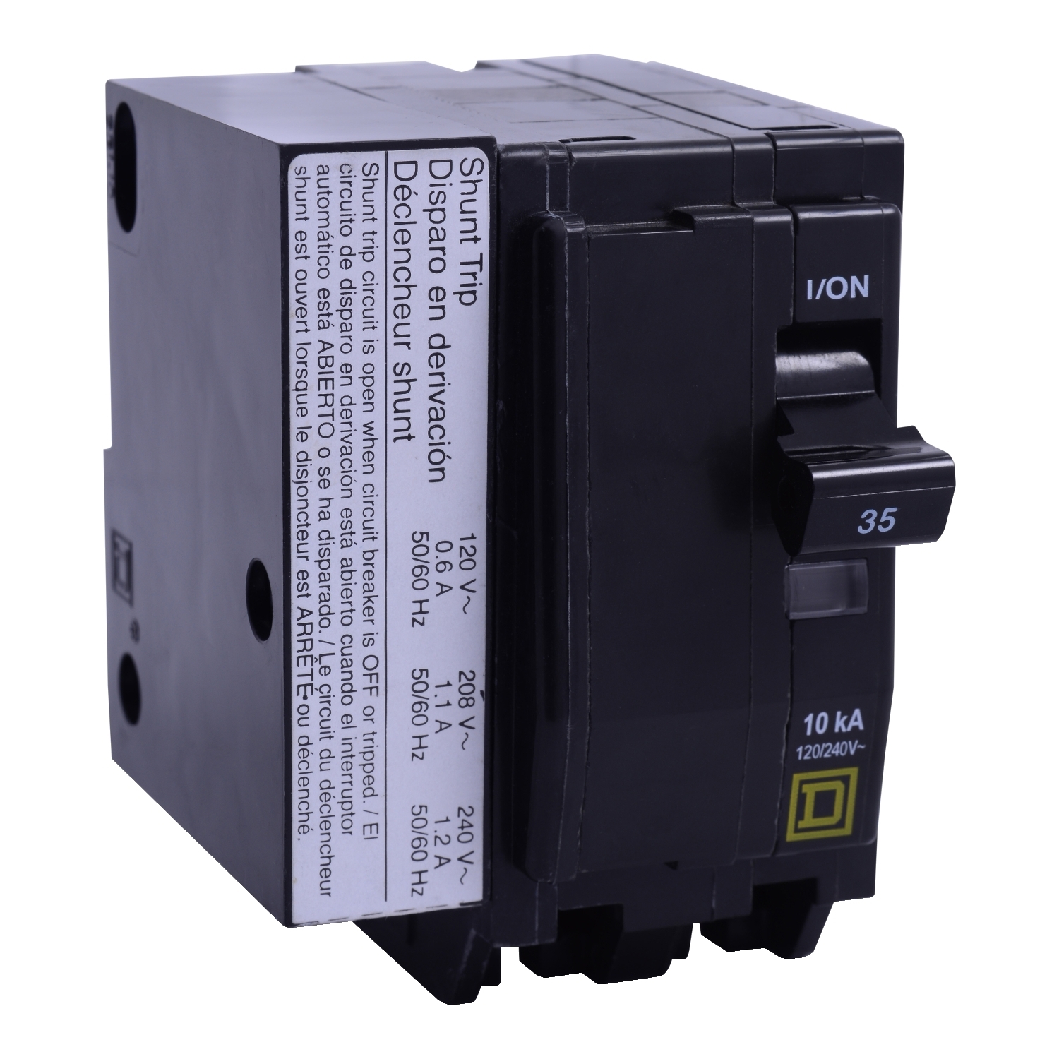 Mini circuit breaker, QO, 70A, 2 pole, 120/240VAC, 10kA, plug in, AC shunt