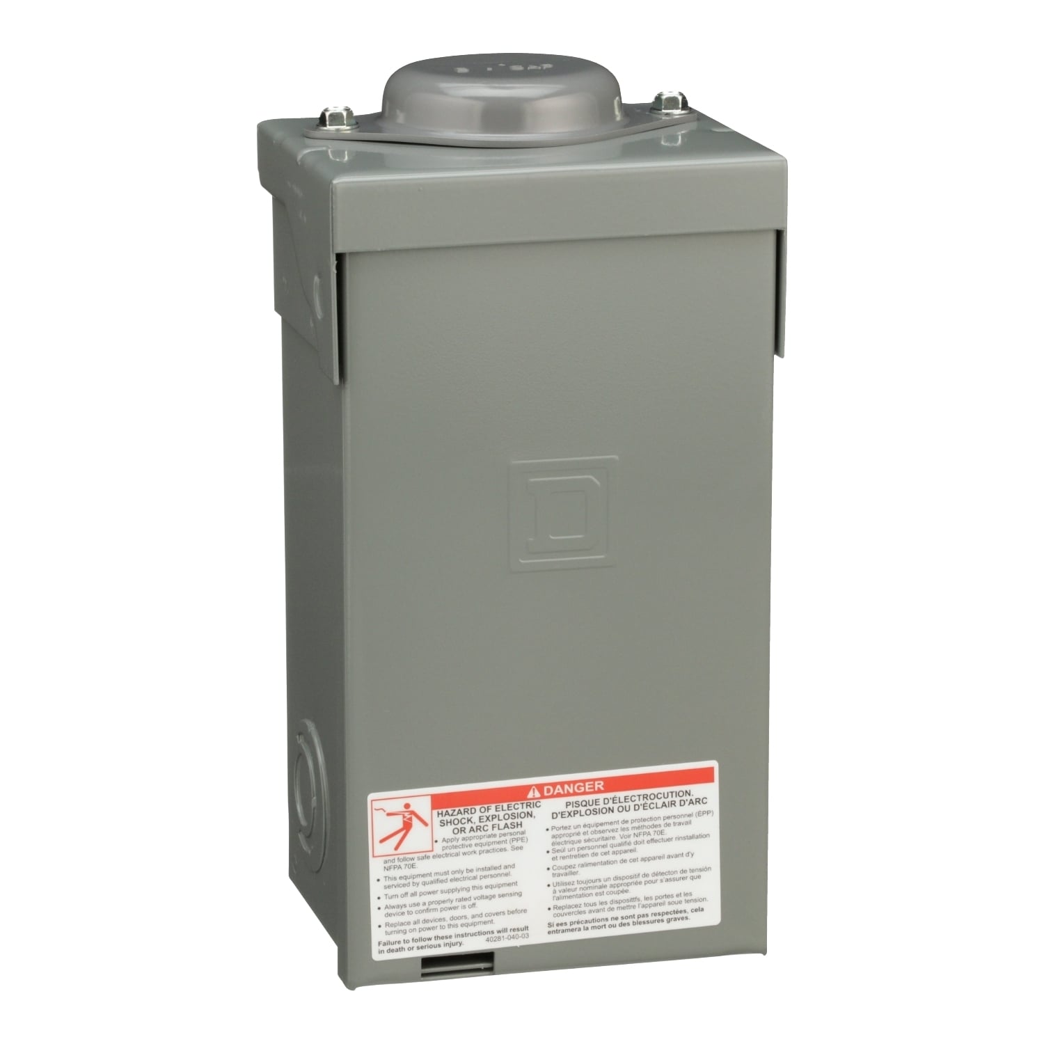 Load center, QO, 1 phase, 2 spaces, 2 circuits, 70A fixed main lugs, NEMA3R